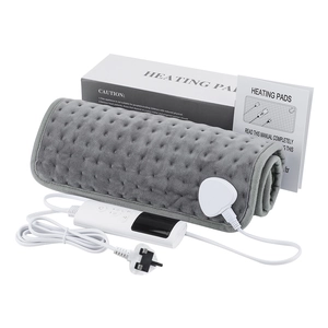 Detail view of grey velvet heating pad with LCD controller and UK plug power kit