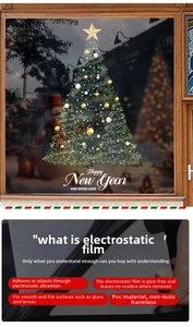 Macro detail of PVC Christmas tree window sticker with static cling and star topper