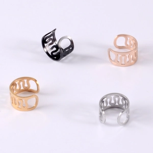 Detailed set of four hollow wave ear cuffs in black, gold, silver, and rose gold finishes