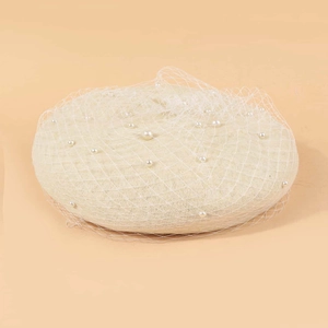 Elegant French Vintage Wool Felt Beret Hat With Artificial Pearl Mesh Veil For Women Autumn Winter Warm Fashion Accessory