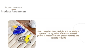 Detailed view of weather acrylic hair clips with dimensions 5.5cm by 3.5cm