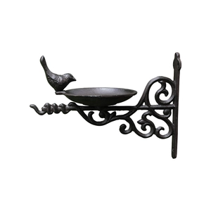 European vintage cast iron wall-mounted bird feeder with bird figurine for garden decor