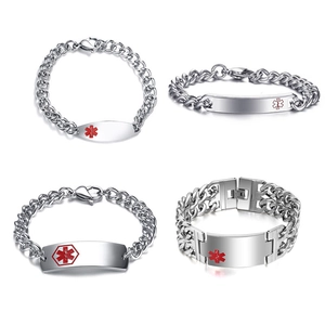 Bracciale Allerta Medica Acciaio Inossidabile Identificazione Emergenza Lucido Catena Curb Gioielli Uomo Unisex