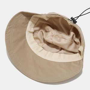 Khaki sun hat with breathable mesh lining and adjustable drawstring for outdoor protection