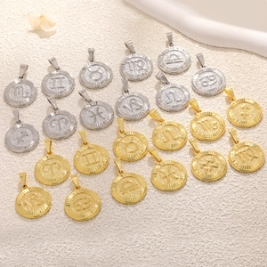 Twelve Zodiac Sign Round Coin Pendants Gold Plated Copper Constellation Charms DIY Jewelry Accessories For Necklace Making