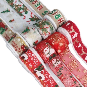 Christmas decorative ribbon set with printed red car and snowflake patterns for holiday wrapping