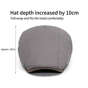 Grey retro flat cap with brown brim and 10cm deep fit for men and women