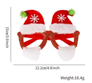 Detailed measurement of red glitter Christmas hat glasses with dimensions and weight