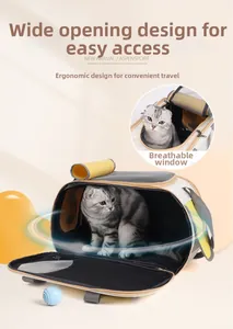 Detail of pet carrier with large mesh ventilation window and easy access zipper opening