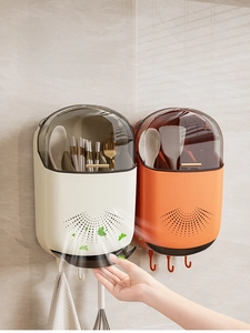 Detail of wall-mounted cutlery holder with dust-proof cover and drainage holes