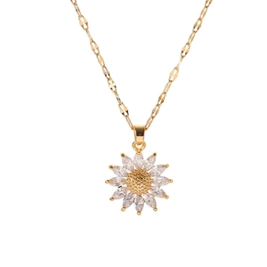 Minimalist sunflower pendant necklace in gold finish with sparkling cubic zirconia crystals