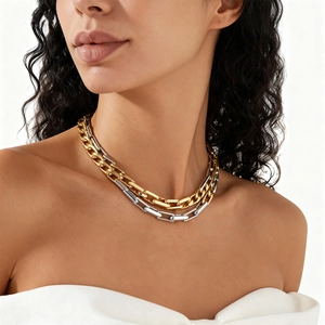 Minimalist two-tone gold and silver link chain necklace for women in bold western style