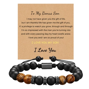 Tiger eye and matte stone bead bracelet with zircon detail and sentiment gift card