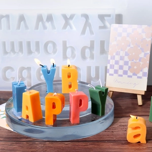 Colorful HAPPY letter candles with DIY silicone mold for birthday cake decorations