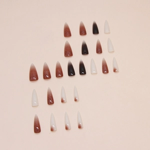 Set of 24 gradient stiletto press-on nails with glitter red and black long sharp tips