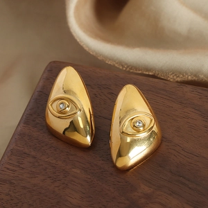Triangle evil eye earrings in 18k gold plated titanium steel with zircon crystals
