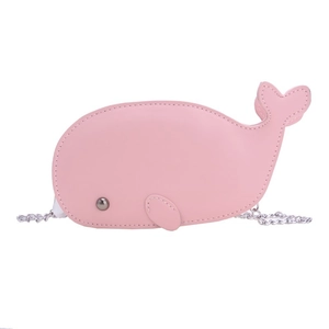 Pink dolphin-shaped crossbody bag for girls with metallic silver chain strap