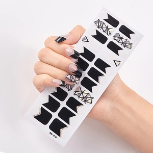 Detail view of SS-016 self-adhesive holographic geometric nail stickers on fingernails