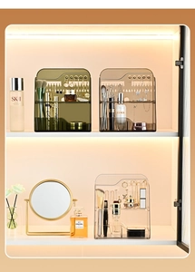 Detailed section of PET organizer showing earring hooks and cosmetic storage slots