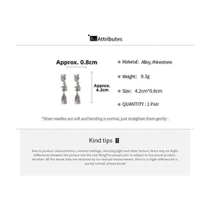 Detail view of rhinestone tassel drop earrings showing dimensions of 4.2cm by 0.8cm