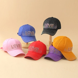 Women Trendy Rhinestone Baseball Cap Fashion LOVE KISS Letter Shading Sun Hat Adjustable Outdoor Fabric Duck Tongue Cap