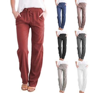 Détail de la taille à cordon du pantalon en coton et lin en plusieurs couleurs