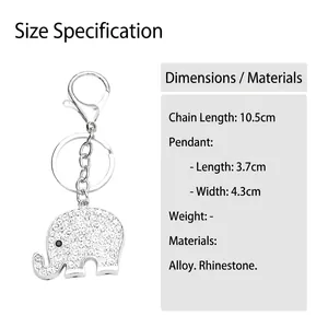 Elephant keychain with rhinestones and alloy lobster clasp, 10.5cm chain length