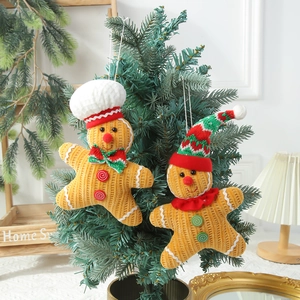 Christmas Gingerbread Man Plush Ornaments Corduroy Fabric Hanging Decorations With Knit Hat Chef Hat For Xmas Tree Party Home Decor