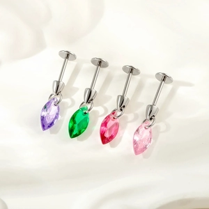 Stainless Steel Marquise Zircon Pendant Cartilage Piercing Stud Earring Labret Ring Geometric Internal Thread Jewelry For Women