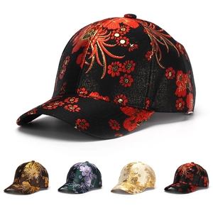 Baseball Cap Floral Embroidery Chinese Style Brocade Satin Vintage Ethnic Sun Hat For Men Women