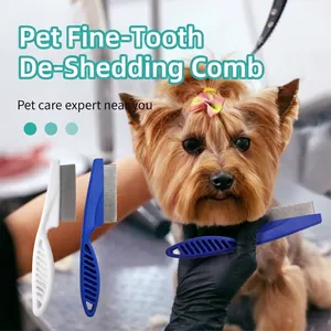 Fine-tooth pet flea comb for dogs and cats with stainless steel pins and ergonomic handle