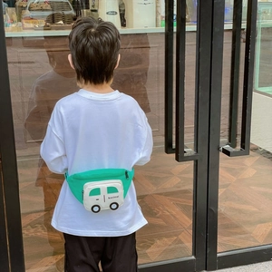 Cartoon car shaped green and white chest bag for kids with adjustable waist strap