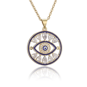 Collana malocchio placcata in oro con smalto blu e cristalli scintillanti incastonati