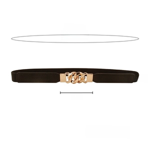 Elastic brown waist belt detail with golden chain buckle and 65cm size measurement