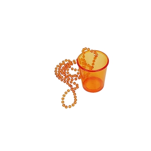 Orange plastic shot glass with matching beaded necklace chain for bachelorette party