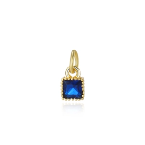 Blue square zircon pendant in 18k gold plated copper for DIY jewelry making
