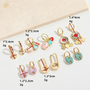 Minimalist evil eye and heart drop earrings set in colorful enamel gold finish