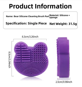 Detail of purple bear silicone brush cleaner with multi-texture surface and dry-clean sponge