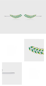 Detail of 925 sterling silver leaf earrings showing enamel craft and S925 hallmark