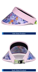 Détail de la sangle réglable et de la visière de soleil à motif de dessin animé