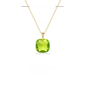 Macro detail of S925 sterling silver necklace with 14mm green cushion cut crystal pendant