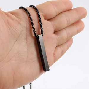 Minimalist black rectangle pillar pendant necklace with box chain for men fashion style