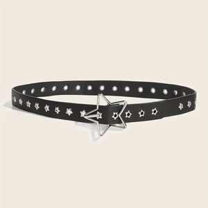 Ceinture punk en similicuir noir avec grande boucle étoile argentée et rivets