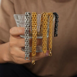 Vintage style gold-plated titanium steel bracelet featuring textured watchband design