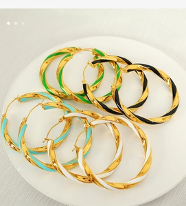 Chunky gold twisted hoop earrings with multi-color enamel drip oil finishes