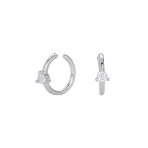Minimalist S925 silver C-shaped ear cuff with sparkling zircon stone and small loop
