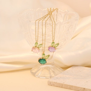 Cute Rabbit Pendant Necklace For Women Gold Plated Stainless Steel Chain Copper Colorful Glass Stone Sweet Animal Jewelry