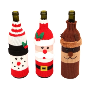Christmas knitted wine bottle covers with Santa, snowman and reindeer designs set