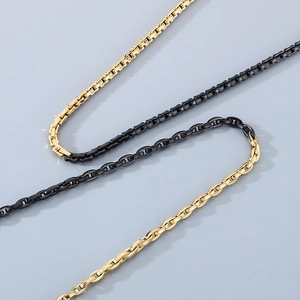 Collier chaîne gourmette de 5mm en acier inoxydable bicolore noir et or pour hommes femmes
