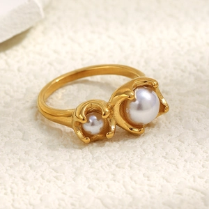 Anello Vintage Con Künstliche Perle Sintetiche A Bocciolo In Acciaio Inossidabile Placcato Oro 18K Gioielli Da Donna
